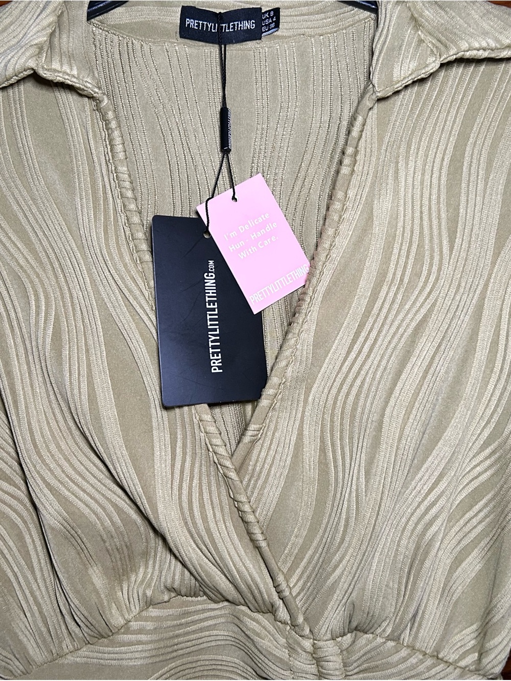 Pretty Little Things Ruched Drawstring Long Sleeve Mini Dress Sz 4 - Picture 6 of 7
